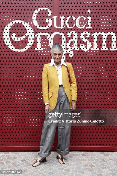 Benedetta Barzini arrives at the Gucci show during Milan Fashion Week Spring/Summer 2020 on September 22, 2019 in Milan, Italy.