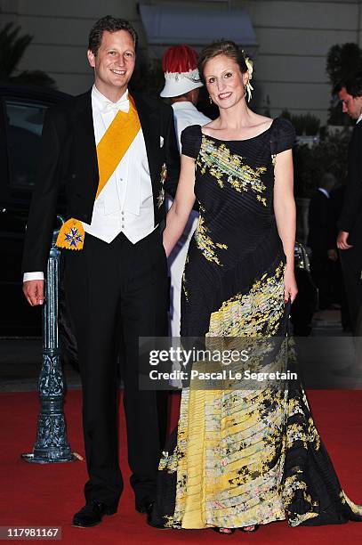 Prince Georg Friedrich of Prussia and his fiance Princess Sophie Johanna Maria of Isenburg attend a dinner at Opera terraces after the religious...