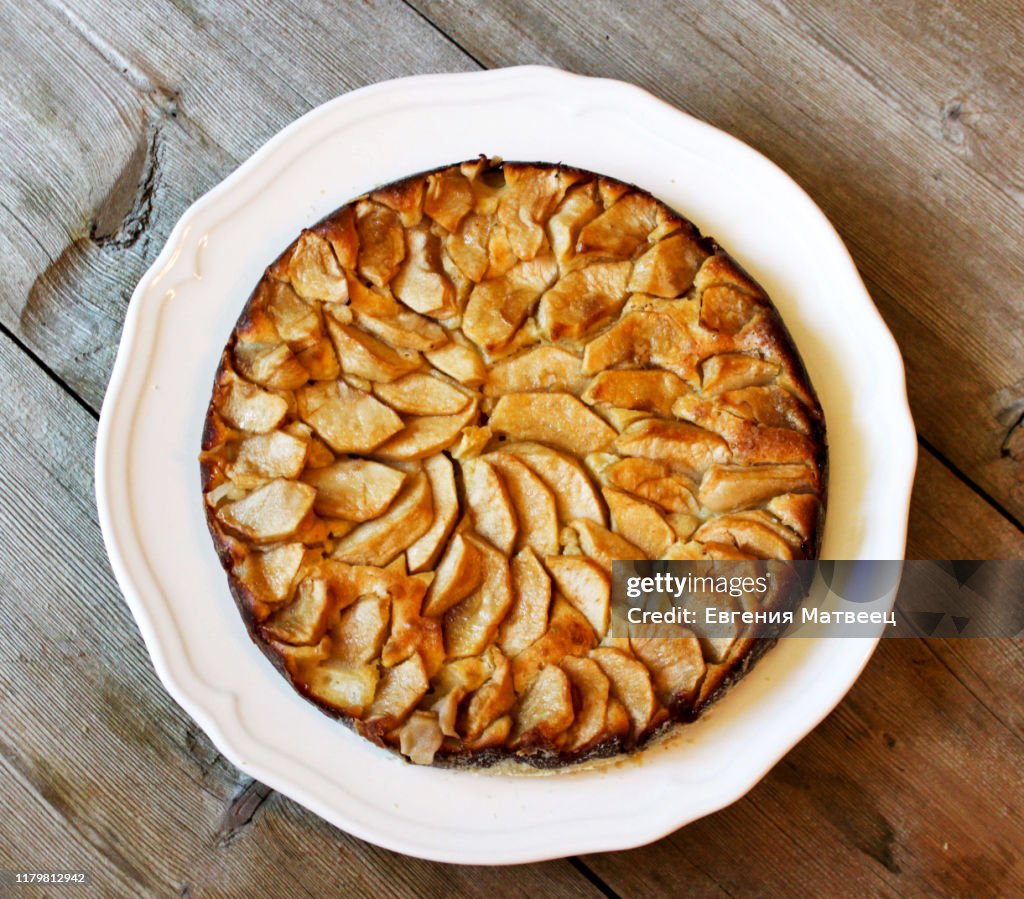 Homemade Apple pie or tart top overhead view