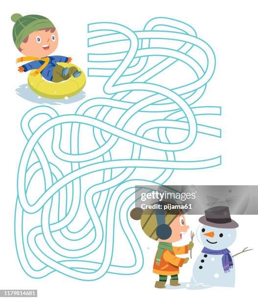 maze, child sledding - kids skiing stock illustrations