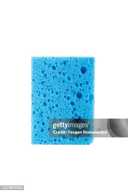 blue sponge isolated on white background - uses sponge stock pictures, royalty-free photos & images
