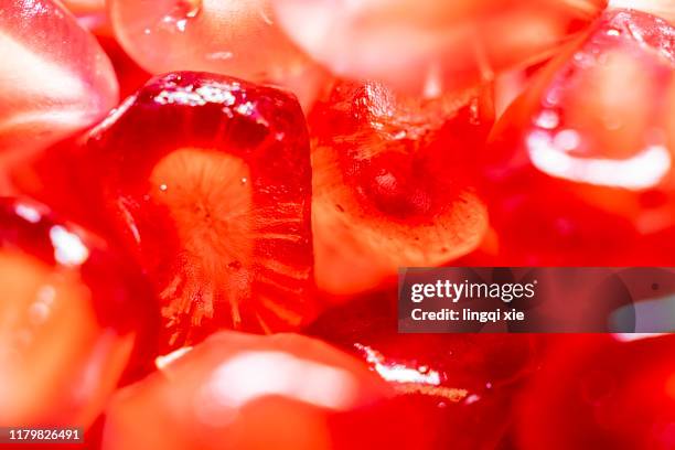 red pomegranate seeds make beautiful patterns - berries stock pictures, royalty-free photos & images