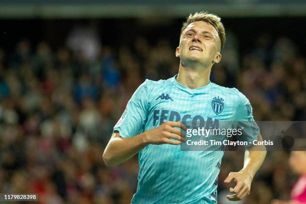 October 5: Aleksandr Golovin of Monaco reacts after missing a good chance during the Montpellier V Monaco, French Ligue 1 regular season match at...