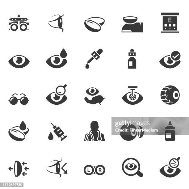 optometrie-symbole - augenheilkunde stock-grafiken, -clipart, -cartoons und -symbole