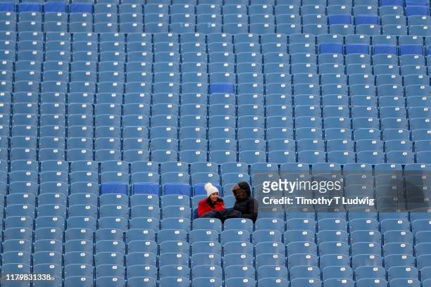 Fans sit in the stands before watching a game between the Buffalo Bills and the Washington Redskins at New Era Field on November 3, 2019 in Orchard...