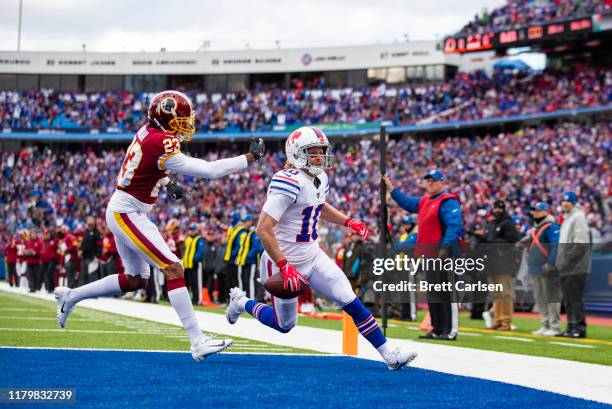 Cole Beasley of the Buffalo Bills scores a touchdown on a pass reception during the first quarter against the Washington Redskins at New Era Field on...