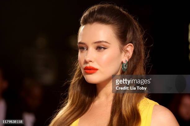 Katherine Langford attends the "Knives Out" European Premiere during the 63rd BFI London Film Festival at the Odeon Luxe Leicester Square on October...