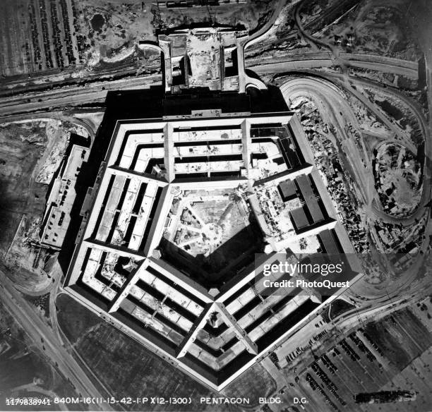 Aerial view of the Pentagon during its construction, Washington DC, November 15, 1942.