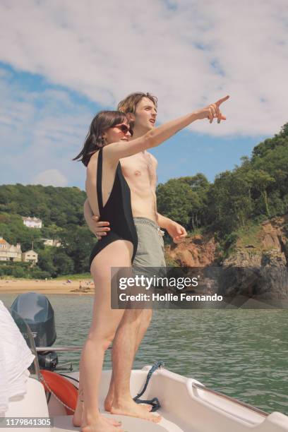 boat outing on british bay - i-love-you-frase-inglese foto e immagini stock