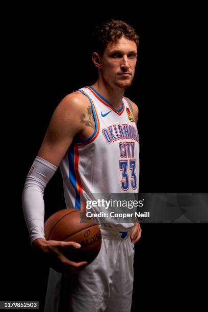 Mike Muscala of the Oklahoma City Thunder poses for a portrait during media day at Chesapeake Energy Arena on September 30, 2019 in Oklahoma City,...