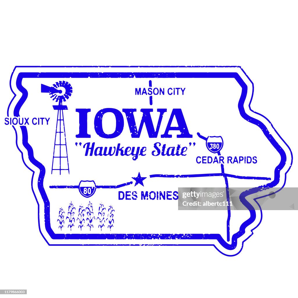 Iowa state vintage travel stamp