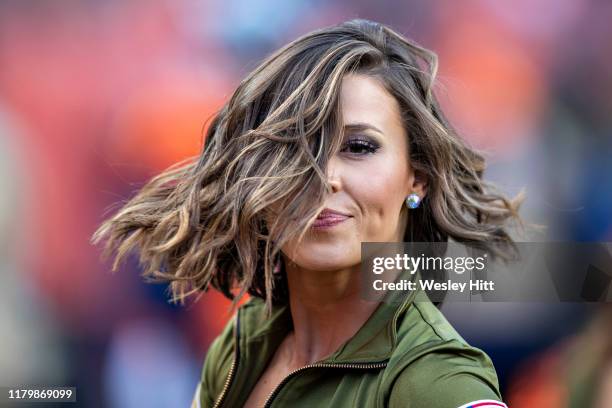 Cheerleader of the Denver Broncos performs during a game against the Cleveland Browns at Broncos Stadium at Mile High on November 3, 2019 in Denver,...
