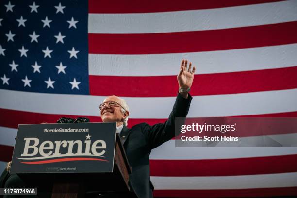 Democratic presidential candidate Sen. Bernie Sanders speaks at a campaign rally at the University of Minnesotas Williams Arena on November 2019 in...