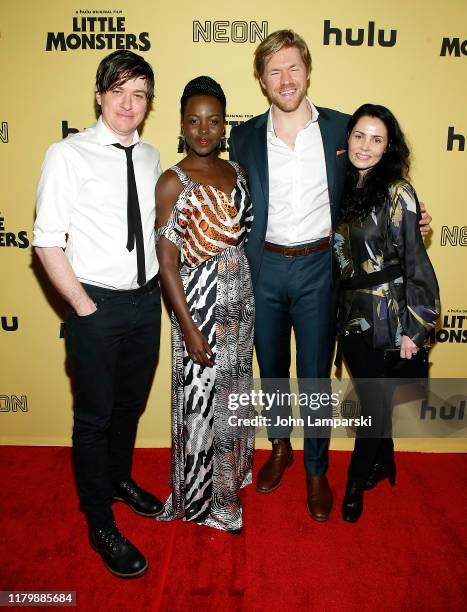 Abe Forsythe, Lupita Nyong'o, Alexander England and Jodi Matterson attend "Little Monsters" New York premiere at AMC Lincoln Square Theater on...