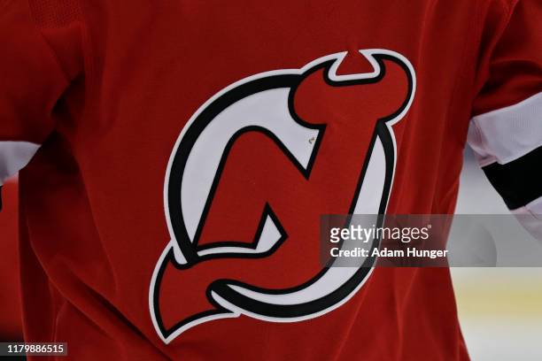 The jersey of Blake Coleman of the New Jersey Devils is seen during the third period against the Winnipeg Jets at the Prudential Center on October 4,...