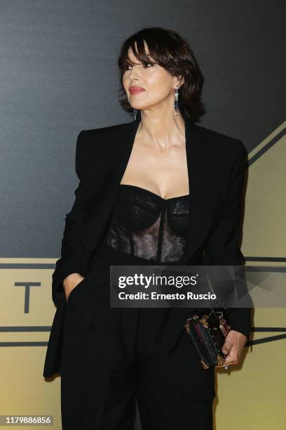 Monica Bellucci attends the golden carpet for the Academy of Motion Picture, Arts and Sciences event at Palazzo Barberini on October 08, 2019 in...