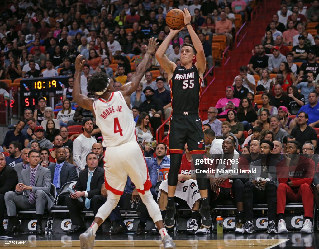 Heat Rockets Vs He Rockets Miami Heat forward Duncan Robinson shoots over Houston Rockets... News ...