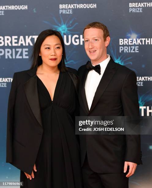 Facebook CEO Mark Zuckerberg and his wife Priscilla Chan arrive for the 8th annual Breakthrough Prize awards ceremony at NASA Ames Research Center in...