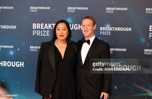 Facebook CEO Mark Zuckerberg and his wife Priscilla Chan arrive for the 8th annual Breakthrough Prize awards ceremony at NASA Ames Research Center in...