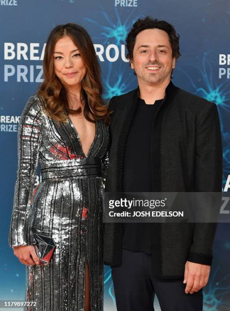 Nicole Shanahan and Sergey Brin arrive for the 8th annual Breakthrough Prize awards ceremony at NASA Ames Research Center in Mountain View,...
