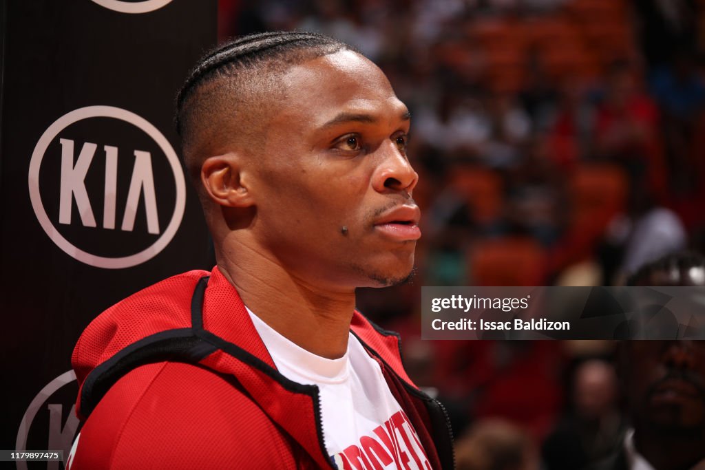 Russell Rockets Basketball Russell Westbrook of the Houston Rockets looks on before a game... News ...
