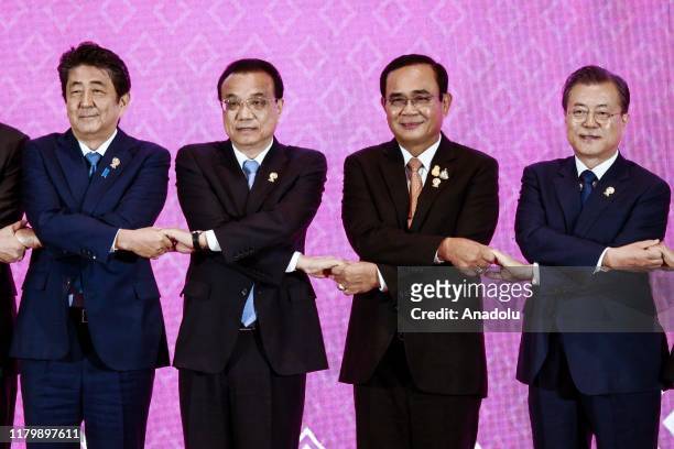 Japanese Prime Minister Shinzo Abe, Premier of the State Council of the Peoples Republic of China Li Keqiang, Thailand Prime Minister Prayut...
