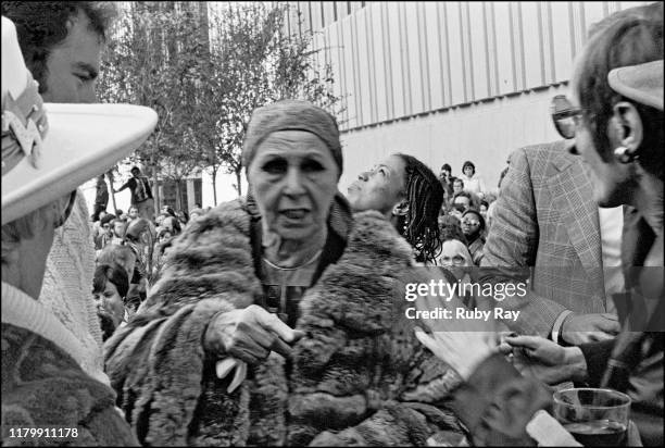 American sculptor Louise Nevelson meets various San Francisco dignitaries and a large crowd of admirers at the inauguration of her sculpture SKY TREE...