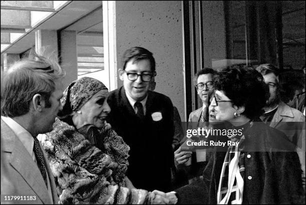 American sculptor Louise Nevelson meets various San Francisco dignitaries and a large crowd of admirers at the inauguration of her sculpture SKY TREE...