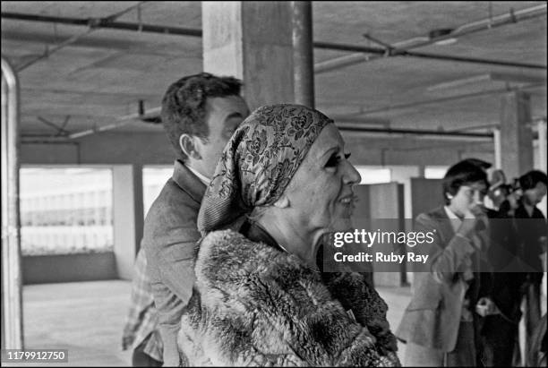 American sculptor Louise Nevelson meets various San Francisco dignitaries and a large crowd of admirers at the inauguration of her sculpture SKY TREE...