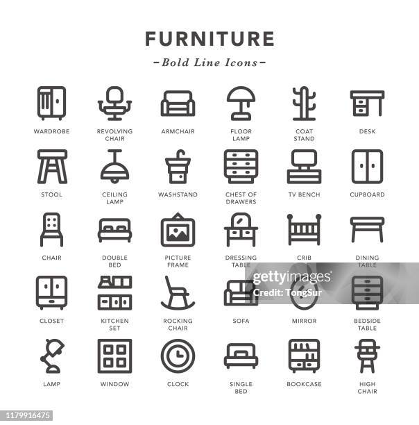 illustrations, cliparts, dessins animés et icônes de meubles - icônes de ligne audacieuses - frame border