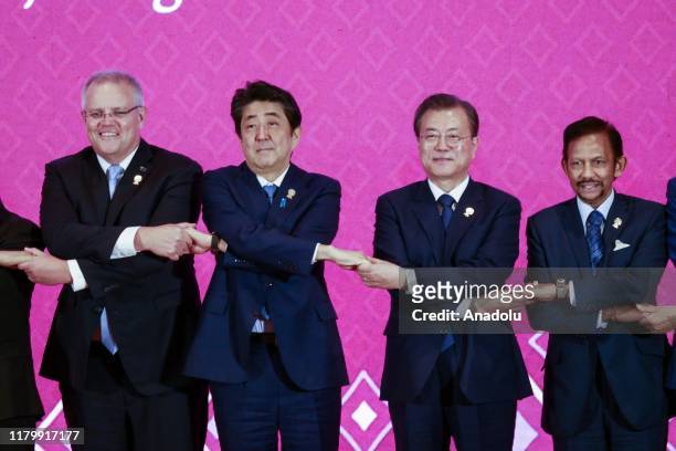 Leaders Prime Minister of Australia Scott Morrison, Japanese Prime Minister Abe Shinzo, President of the Republic of Korea Moon Jae-in, and Brunei's...