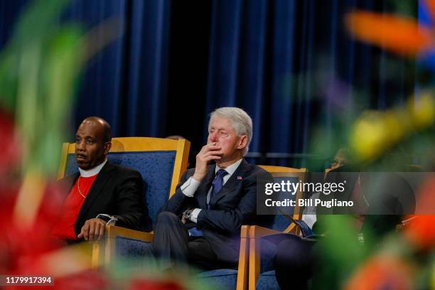 Former President Bill Clinton is shown at the funeral of former U.S. Congressman John Conyers Jr. At Greater Grace Temple on November 4, 2019 in...