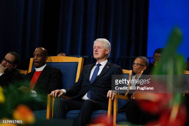 Former President Bill Clinton is shown at the funeral of former U.S. Congressman John Conyers Jr. At Greater Grace Temple on November 4, 2019 in...