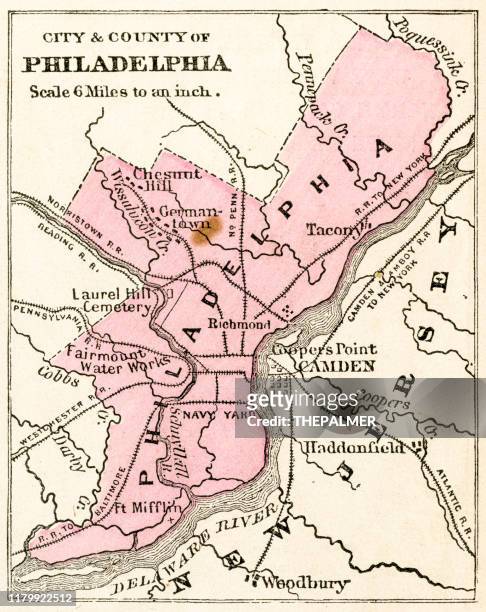 map of the city of philadelphia 1871 - philadelphia pennsylvania map stock illustrations