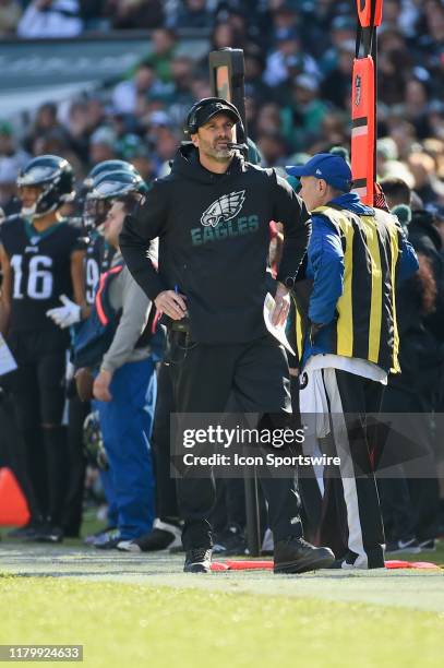 Philadelphia Eagles offensive Coordinator Mike Groh looks on during the game between the Chicago Bears and the Philadelphia Eagles on November 3,...