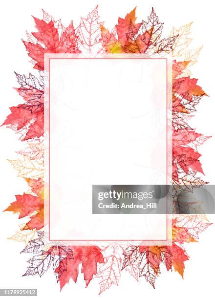 maple leaf vector watercolor and ink border with copy space - maple leaf texture stock illustrations