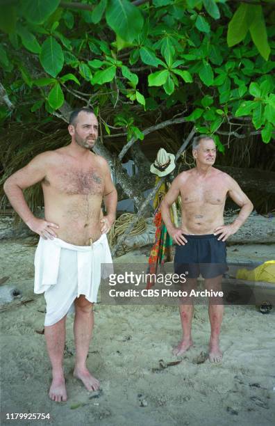 Contestants, left to right, Richard Hatch and Rudy Boesch, a 72-year-old retired Navy SEAL from Virginia Beach, on Pulau Tiga, Malaysia. Survivor, ,...