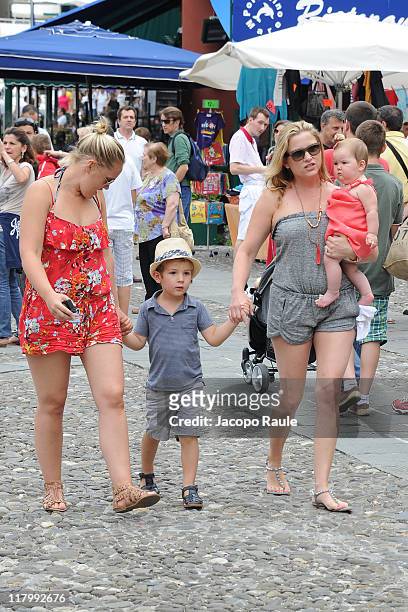 Luke Hudson Gavigan, Jessica Capshaw and her children Eve Augusta Gavigan on July 2, 2011 in Portofino, Italy.