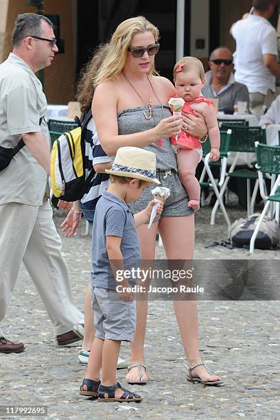 Luke Hudson Gavigan, Jessica Capshaw and Eve Augusta Gavigan on July 2, 2011 in Portofino, Italy.