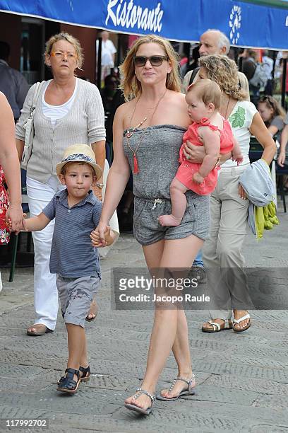 Luke Hudson Gavigan, Jessica Capshaw and Eve Augusta Gavigan on July 2, 2011 in Portofino, Italy.