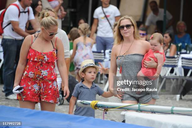 Luke Hudson Gavigan, Jessica Capshaw and Eve Augusta Gavigan on July 2, 2011 in Portofino, Italy.