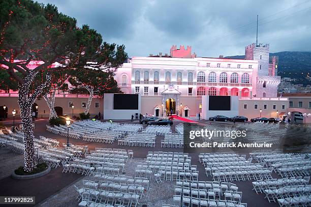 General view of atmosphere at the official dinner and firework celebrations for the Royal Wedding of Prince Albert II of Monaco to Charlene Wittstock...