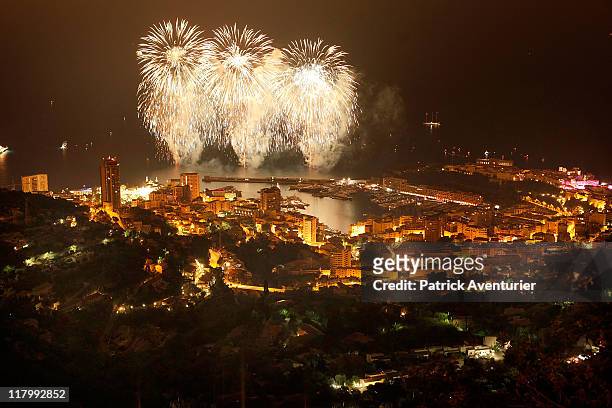 General view of atmosphere at the official dinner and firework celebrations for the Royal Wedding of Prince Albert II of Monaco to Charlene Wittstock...