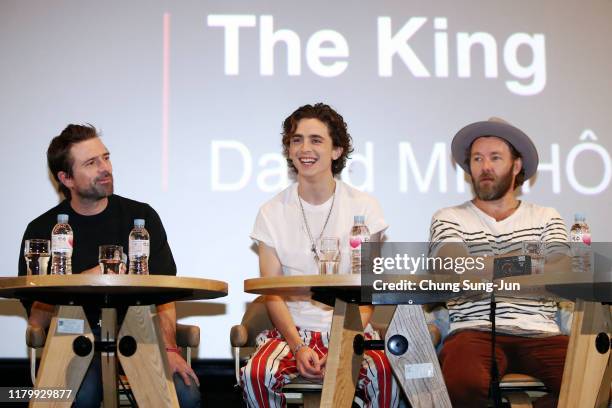 Director David Michod, actor Timothee Chalamet and Joel Edgerton attend the screening of "The King" during day 7 of the 24th Busan International Film...