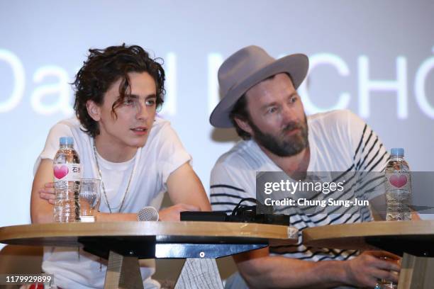 Actor Timothee Chalamet and Joel Edgerton attend the screening of "The King" during day 7 of the 24th Busan International Film Festival at the Busan...