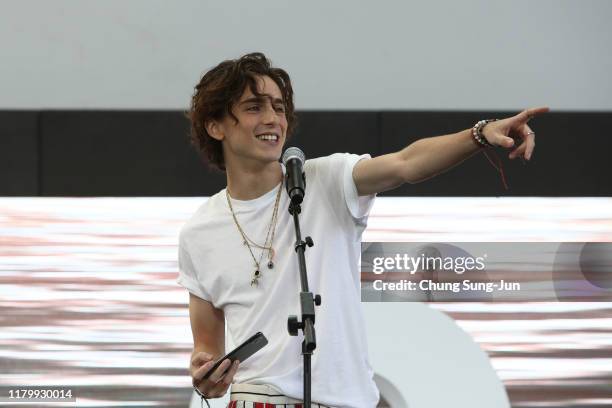 Actor Timothee Chalamet attends the screening of "The King" during day 7 of the 24th Busan International Film Festival at the Busan Cinema Center on...