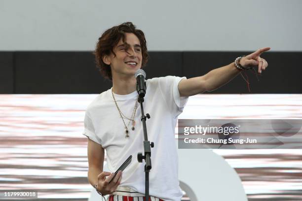 Actor Timothee Chalamet attends the screening of "The King" during day 7 of the 24th Busan International Film Festival at the Busan Cinema Center on...