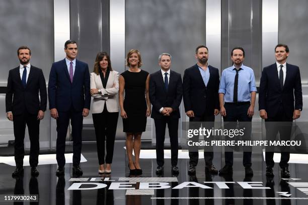 The five main candidates for Spain's prime minister conservative People's Party leader Pablo Casado , Spanish incumbent prime minister and Spanish...