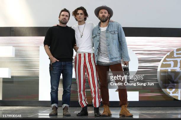 Director David Michod, actor Timothee Chalamet and Joel Edgerton attend the screening of "The King" during day 7 of the 24th Busan International Film...