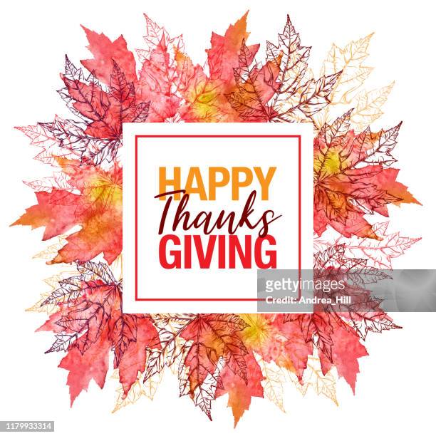 happy thanksgiving maple leaf vector watercolor and ink circular pattern with copy space - canada stock illustrations